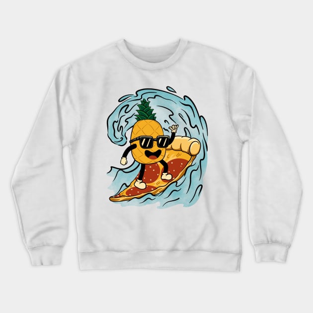 Surfing Pineapple Pizza Crewneck Sweatshirt by zeroaxis